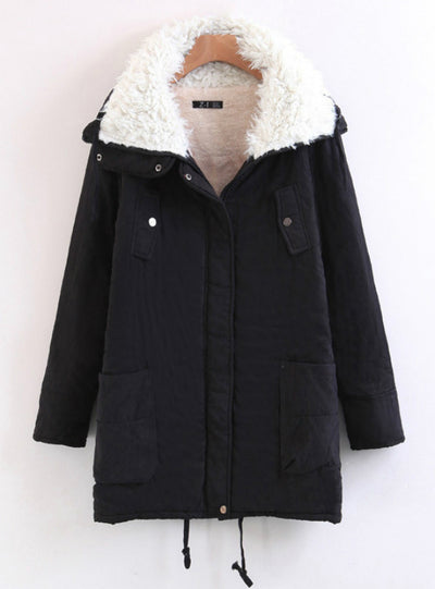 Long Cotton-padded Jacket Warm Cclothes With Hat