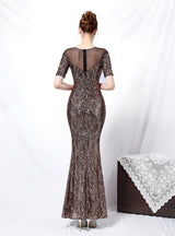 Long Sleeve Sequined Evening Dress