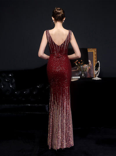 Long Sequined Queen Fishtail Evening Dress