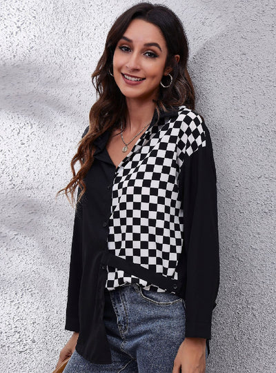 Chain Stitching Long Sleeve Chiffon Shirt