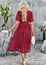 Silm Waist V-neck Lace Dress