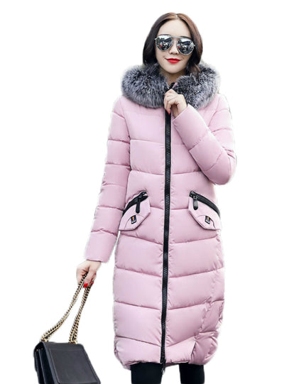 Hooded Coat Fur Collar Thicken Warm Long Jacket 