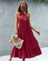 Solid Color Stitching Long Dress