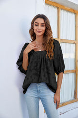 Short-sleeved Square Neck Bubble Sleeves Shirt