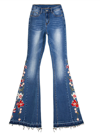 Heavy-duty Embroidered Denim Wide-leg Trousers