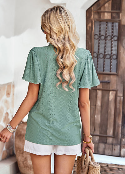 Summer Hollow Short-sleeved Round Neck Shirt