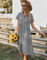 Plaid Shirt Collar Casual Dress