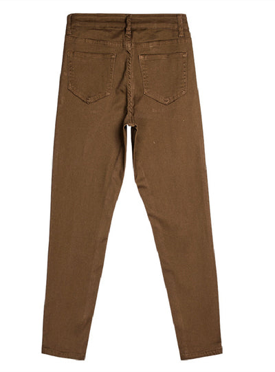 High-elastic Brown Casual Nine-minute Pants