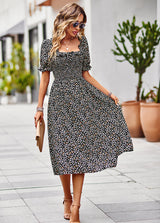 Casual Square Collar Floral Dress