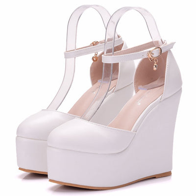 White Wedge Thick Platform Sandals