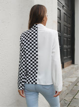 Spliced Long-sleeved Shirt Chiffon Top