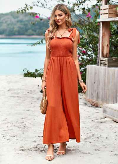 High Waist Suspender Wide-leg Jumpsuits