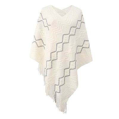 Striped Cloak Fringed Shawl Coat