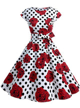 White Point Red Flower Vintage Dress