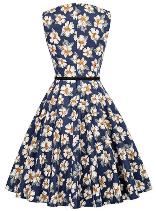 Women's Blue Vintage Dress With Print Dress – Lilacoo