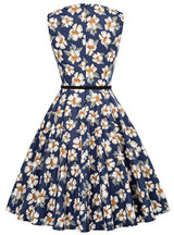 Women's Blue Vintage Dress With Print Dress