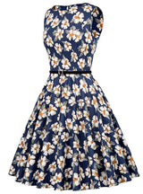 Women's Blue Vintage Dress With Print Dress