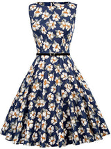 Women's Blue Vintage Dress With Print Dress