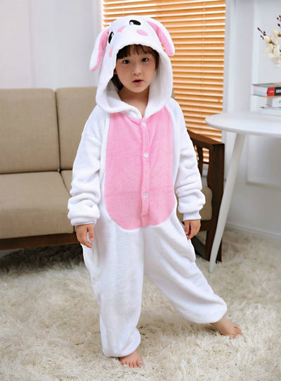 Pink Rabbit And Animal Conjoined Flannel Pajamas