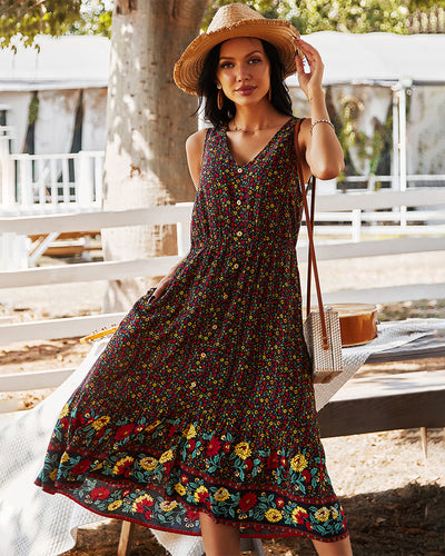 Bohemian V-neck Printed Dress