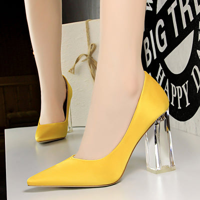 Satin Shallow Mouth Pointed Heel Shoes