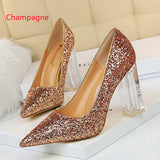 Transparent Crystal Thick Heel Sequins Shoes