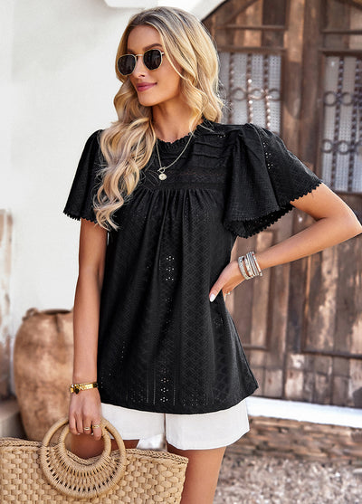 Summer Hollow Short-sleeved Round Neck Shirt