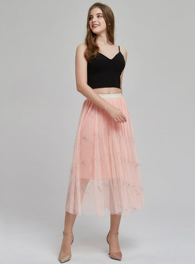 Star Mesh Skirt Mid-length Tulle Skirt