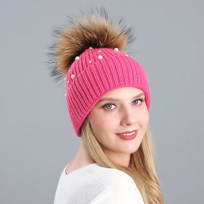 Rabbit Hair Blended Pearl Knitted Hat