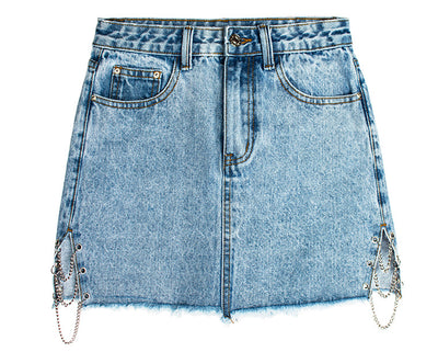 Metal Chain Hip-lifting Jeans Skirt