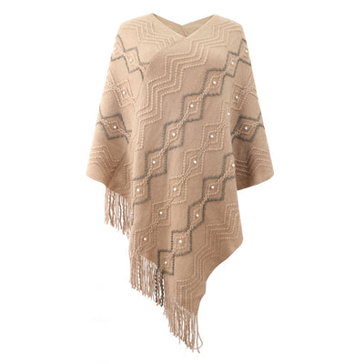 Striped Cloak Fringed Shawl Coat