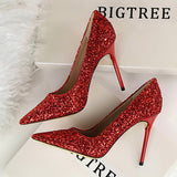 Sequin Pointed High Heel Shoes