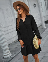 Long Sleeve Ruffled Solid Color Dress