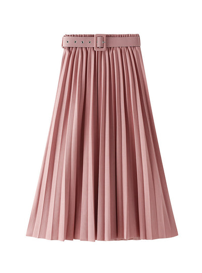 Elastic Waist Long Versatile Pleated Skirt