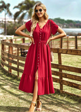 Elegant V-neck Solid Color Dress