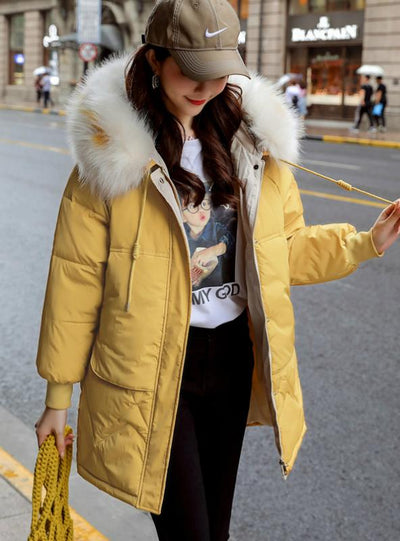 Womens Winter Jackets Casual Fur Collar Hooded Jacket