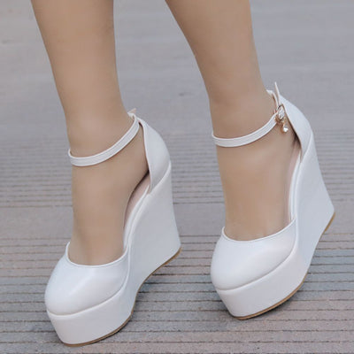 White Wedge Thick Platform Sandals