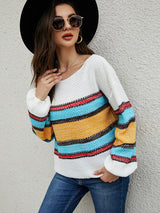 Striped Color Matching Collared Sweater