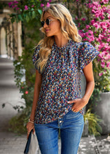 Loose Casual Floral Round Neck Shirt