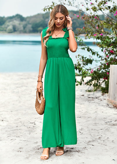 High Waist Suspender Wide-leg Jumpsuits