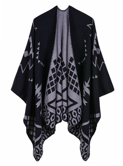 Geometric Pattern Split Lengthened Cashmere Cloak