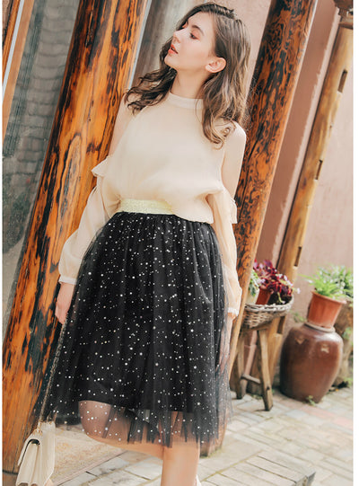 Embroidered Skirt Stars Sequined Skirt