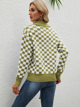 Turtleneck Plaid Color Matching Sweater