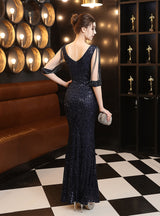 Long Sleeve Sequined Evening Dress