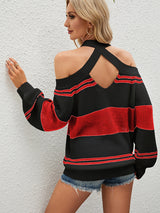 Striped Color Matching Halter Sweater