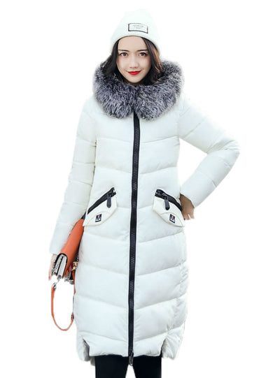 Hooded Coat Fur Collar Thicken Warm Long Jacket 