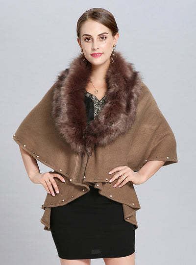 Knitted Sweater Cardigan Female Fox Fur Shawl Cape