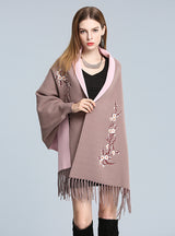 Embroidered Tassel Knitted Shawl Cloak Bat Sleeve