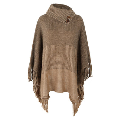 Fringe Knitted Sweater Cape Shawl