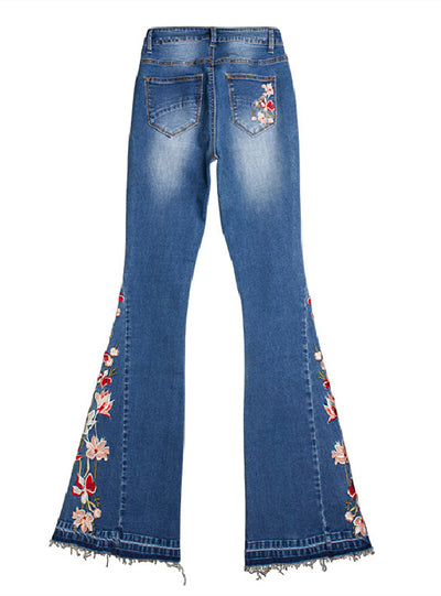 Heavy-duty Embroidered Denim Wide-leg Trousers